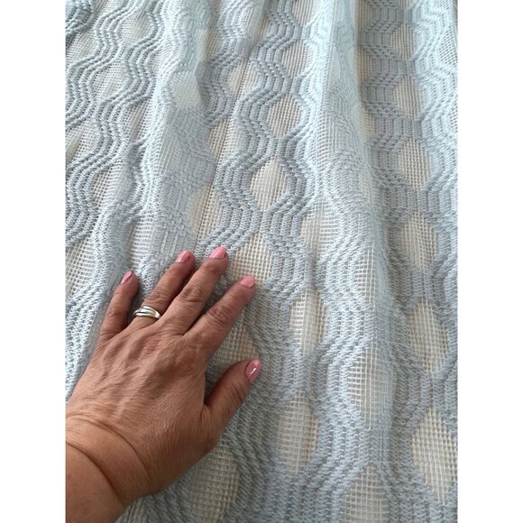 Vintage 80s pleated curtain, light blue mesh, net woven, single panel - Picture 5 of 10